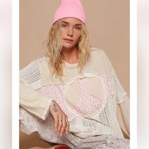 POL Oversized Peace Knit Crochet Top Pink Size Medium NWOT
